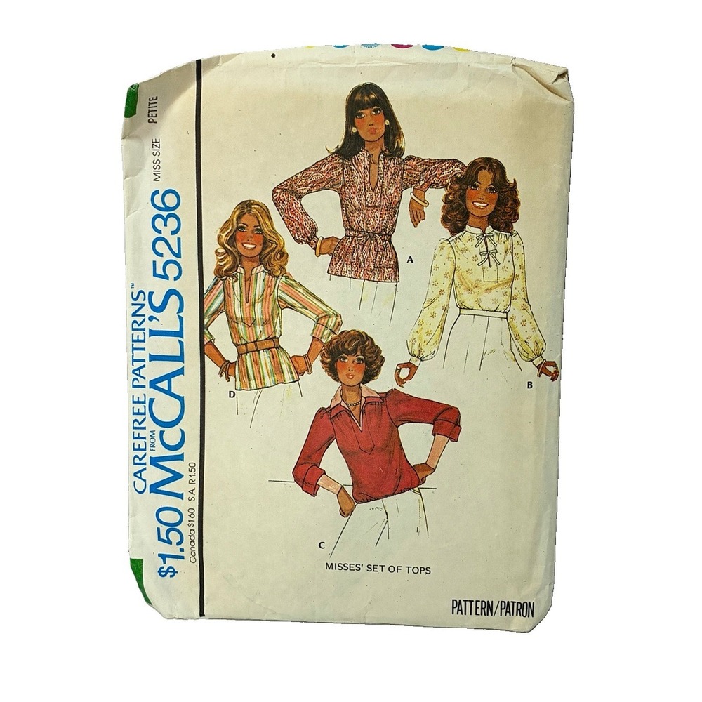 McCall's 5236 Vintage 1976 Misses Petite Tops Sewing Pattern – 4 Styles Uncut